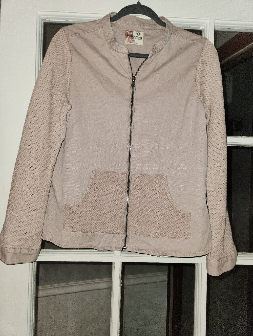 Ruff Hewn Women’s Medium Blush Pink Mixed Media Cotton Jacket Knit Sleeves Zip